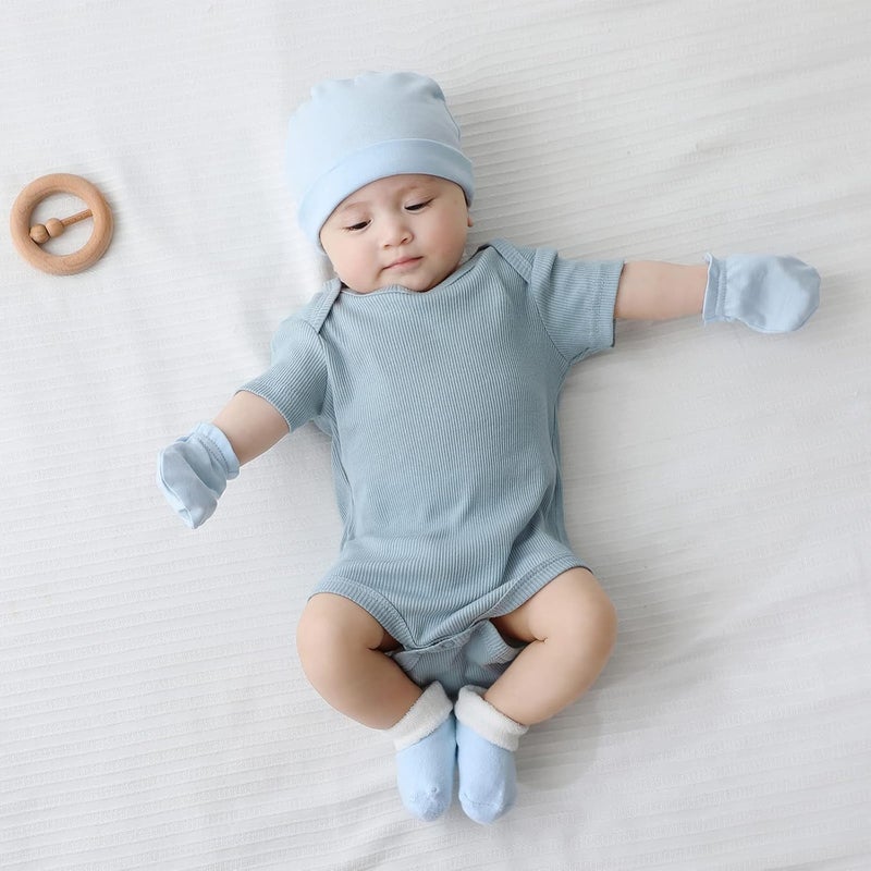 MAMIMAKA Baby Hat and Mittens Set Newborn Baby Hats Caps for Baby Boys Girls 0-6 Months 100% Cotton - Image 5